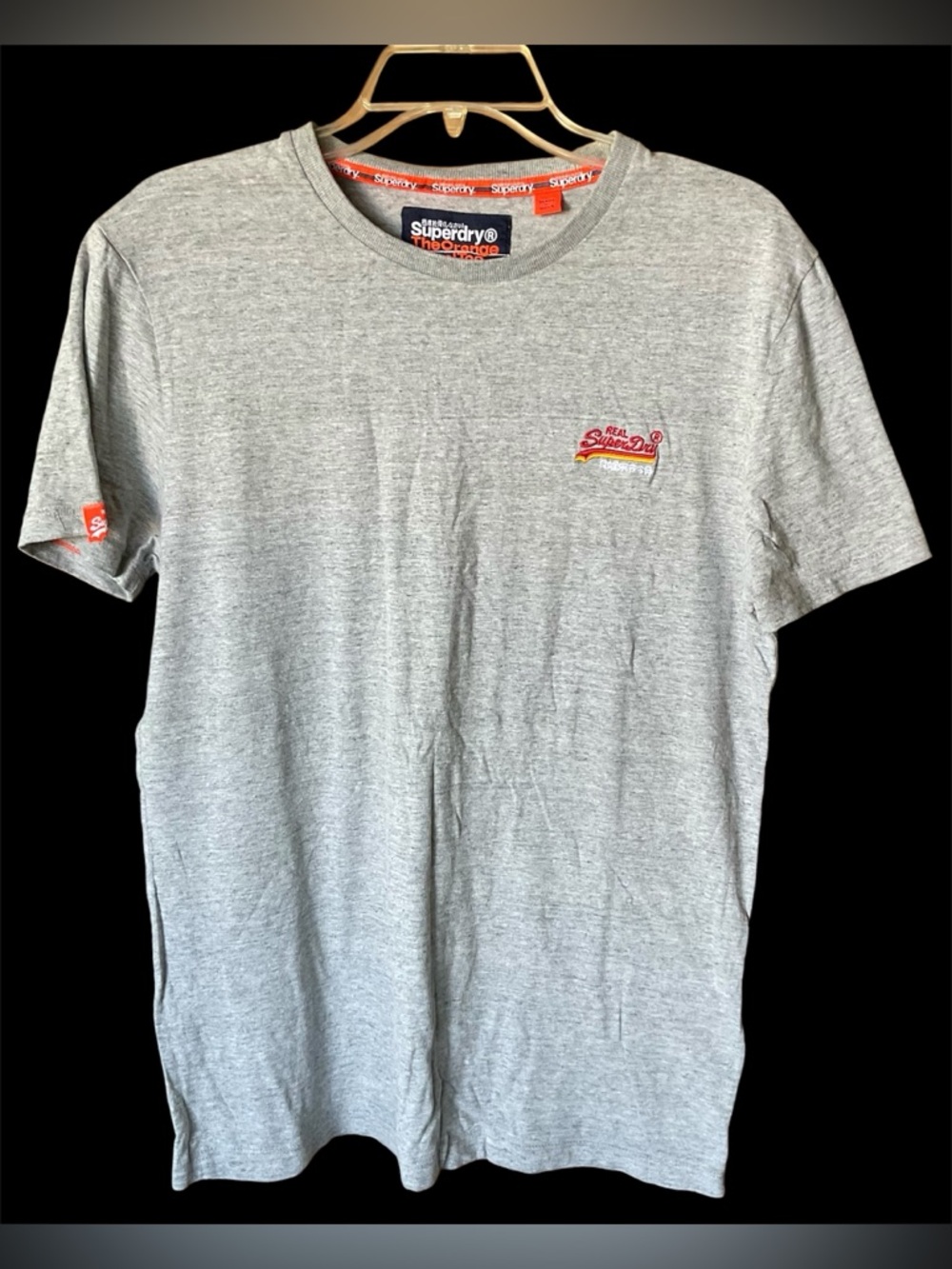 Superdry Men’s Light Grey Tee with Red & Yellow Logo